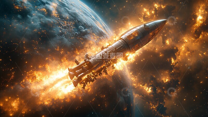高清大图下载【趣麦麦图】火箭飞船与地球1