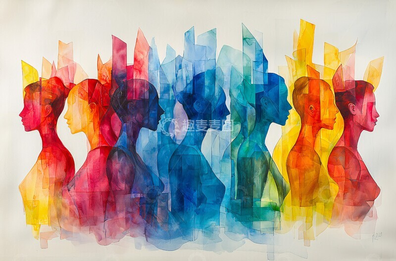 高清大图下载【趣麦麦图】抽象女性彩色水彩3
