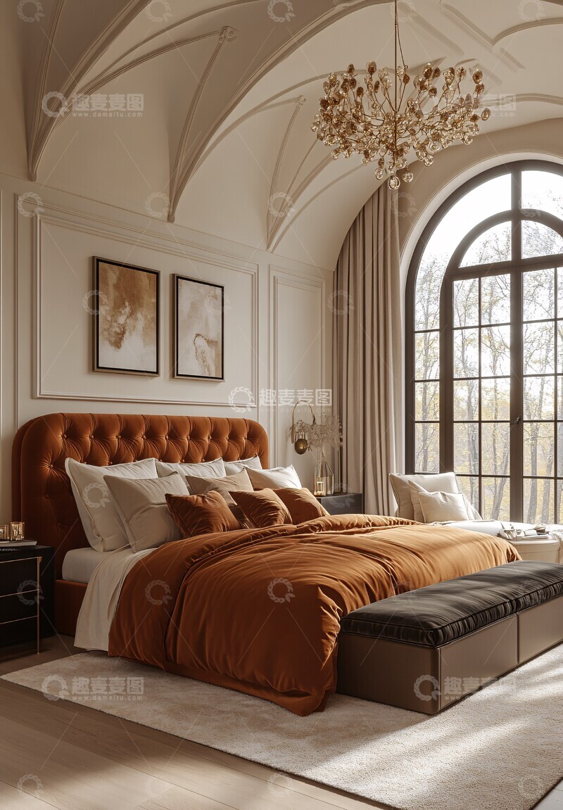 高清大图下载【趣麦麦图】白色卧室拱形天花板1