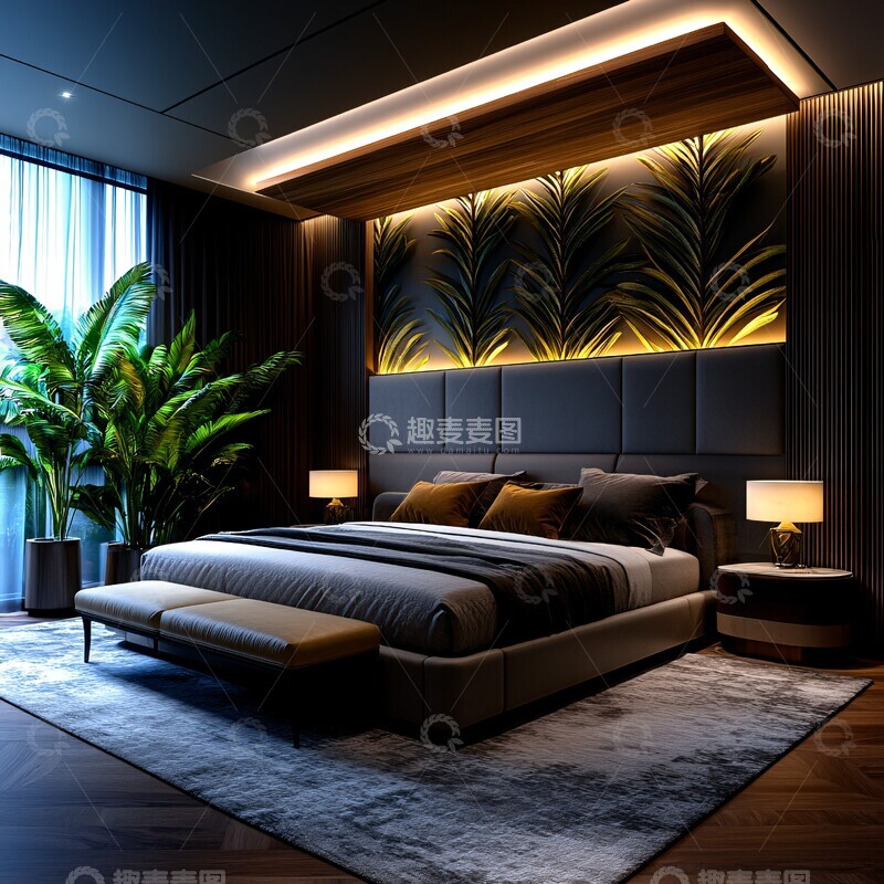 高清大图下载【趣麦麦图】木板墙灰色床头3