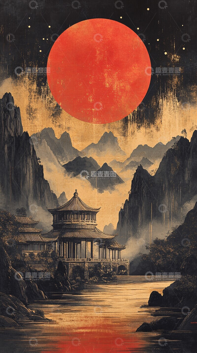 高清大图下载【趣麦麦图】山河树木宫殿图2