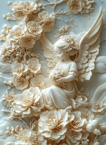 三维花卉天使浮雕