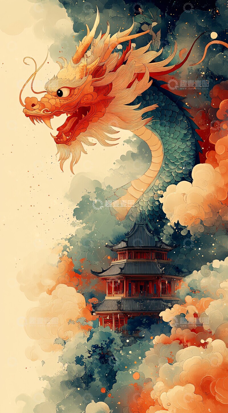 高清大图下载【趣麦麦图】祥云龙纹海报设计2