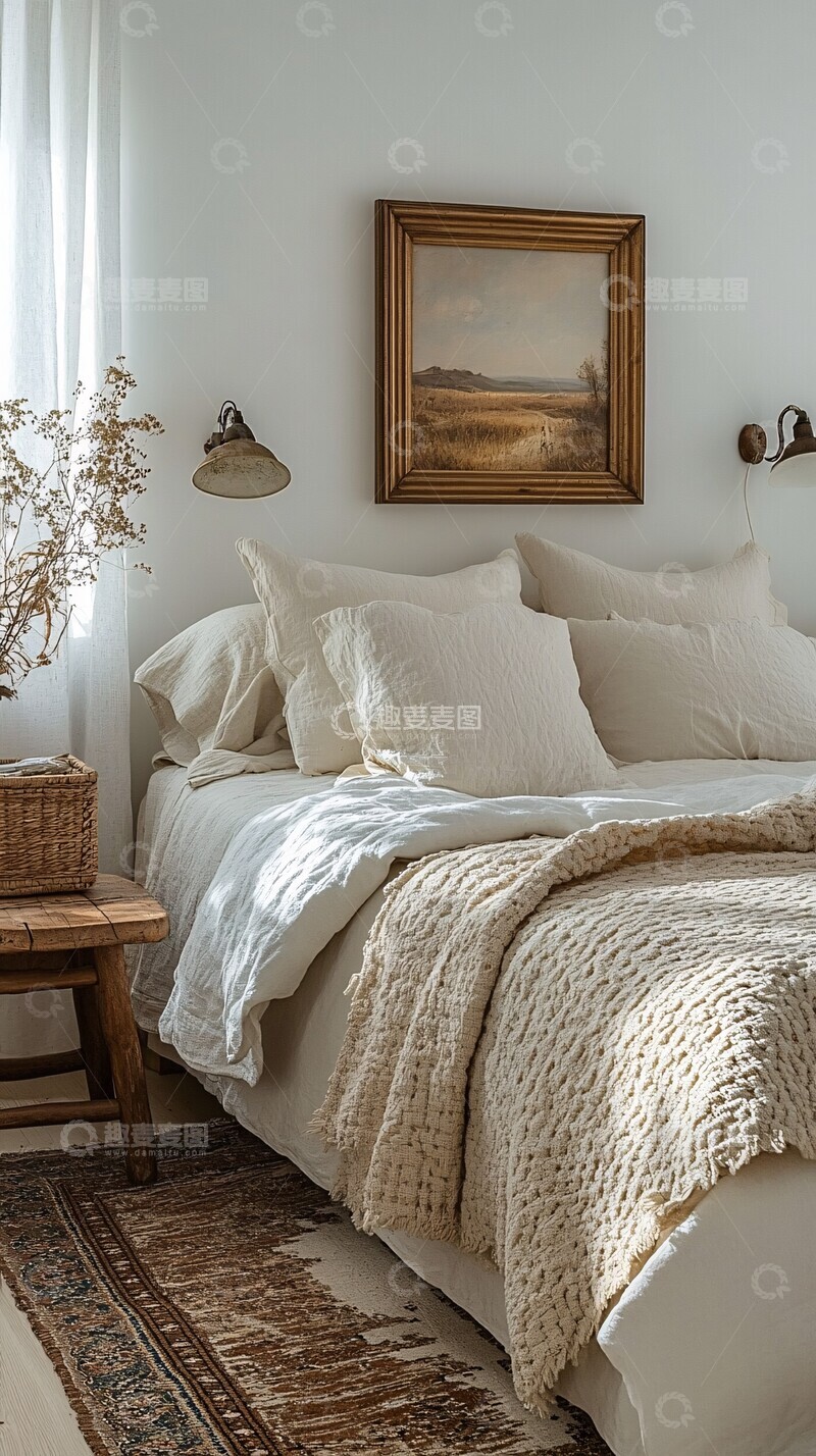 高清大图下载【趣麦麦图】白色墙面搭配现代卧室