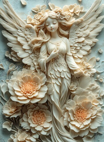 三维花卉天使浮雕1