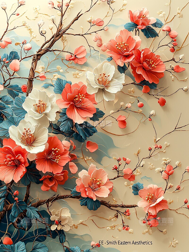 高清大图下载【趣麦麦图】粉色白花刺绣图案2