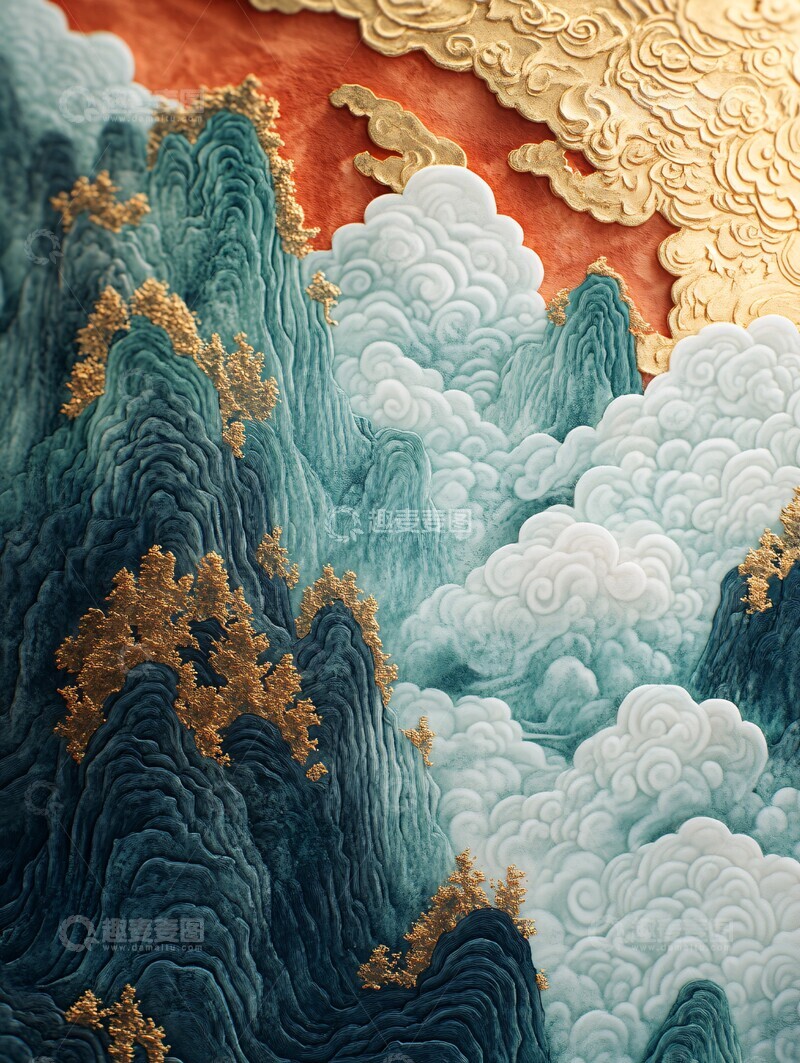 高清大图下载【趣麦麦图】红天墨岭金云图1