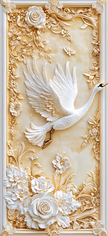 白天鹅黄金花卉壁纸1