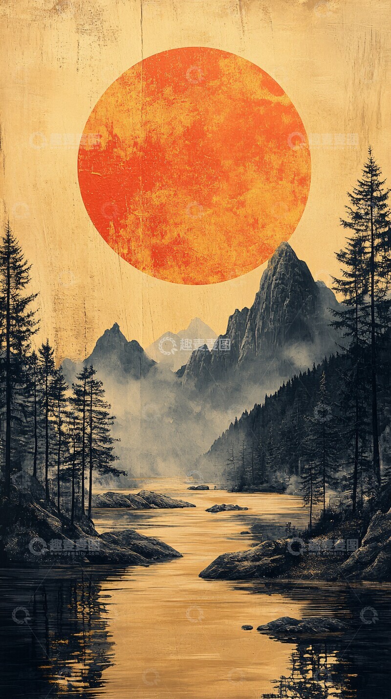 高清大图下载【趣麦麦图】山河树木宫殿图