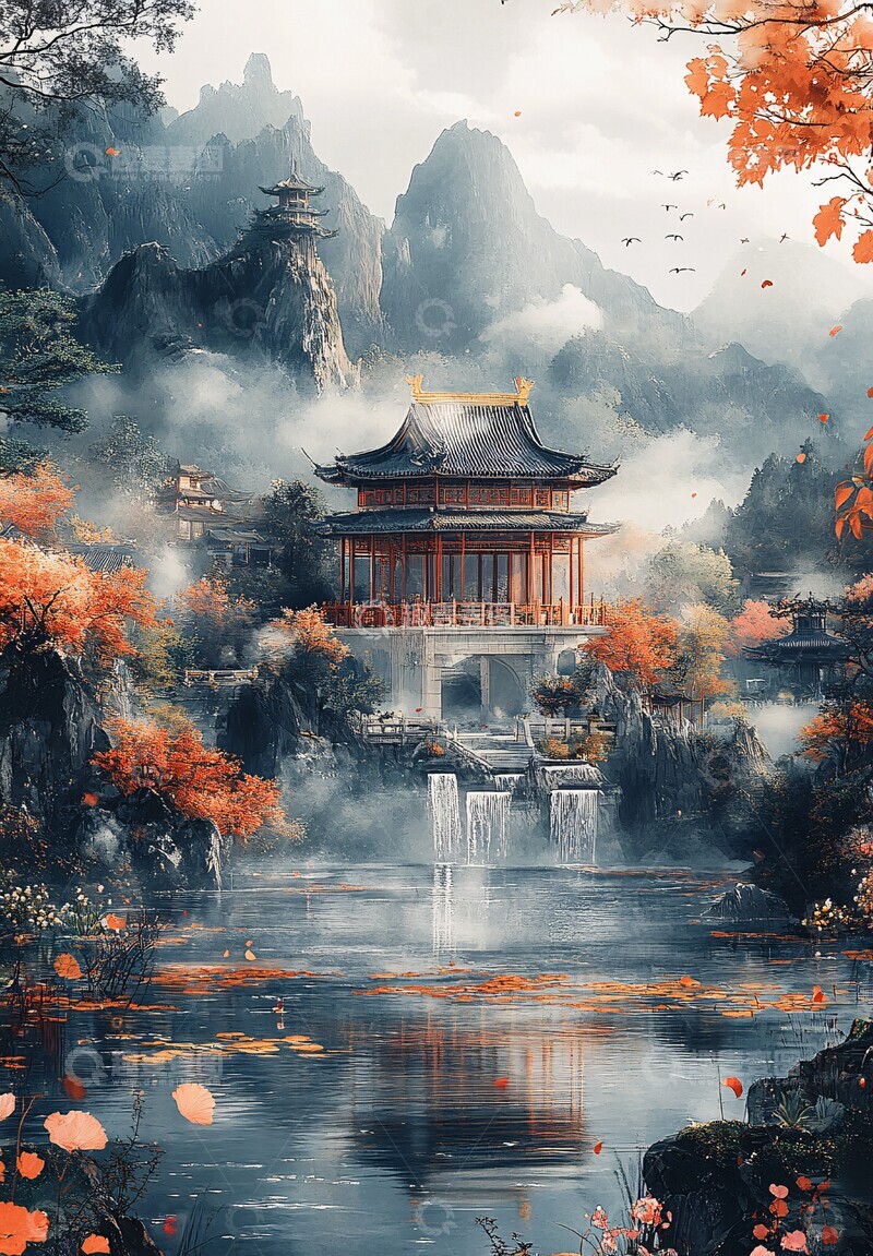 高清大图下载【趣麦麦图】现代园林金云发簪图