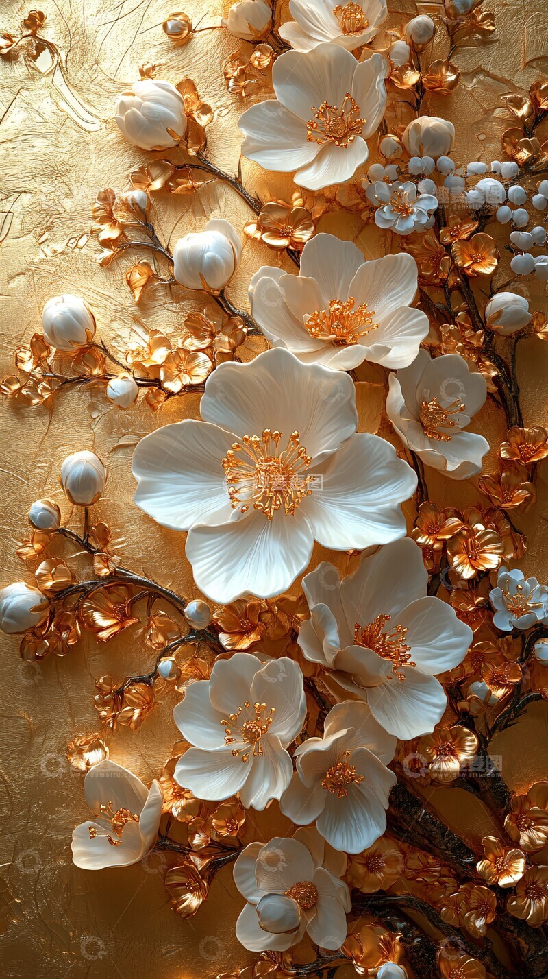 高清大图下载【趣麦麦图】金色图案与白色花纹3