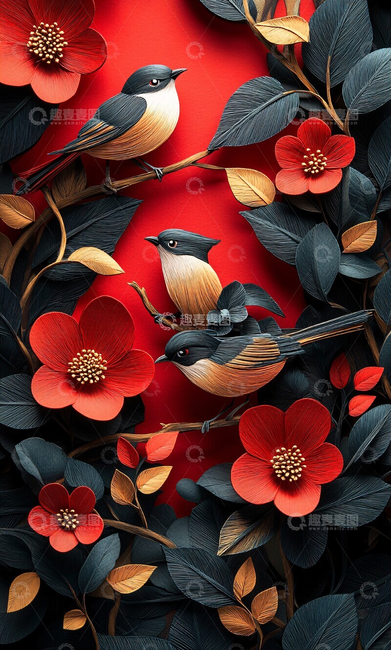 高清大图下载【趣麦麦图】纸雕森林鸟语花香3