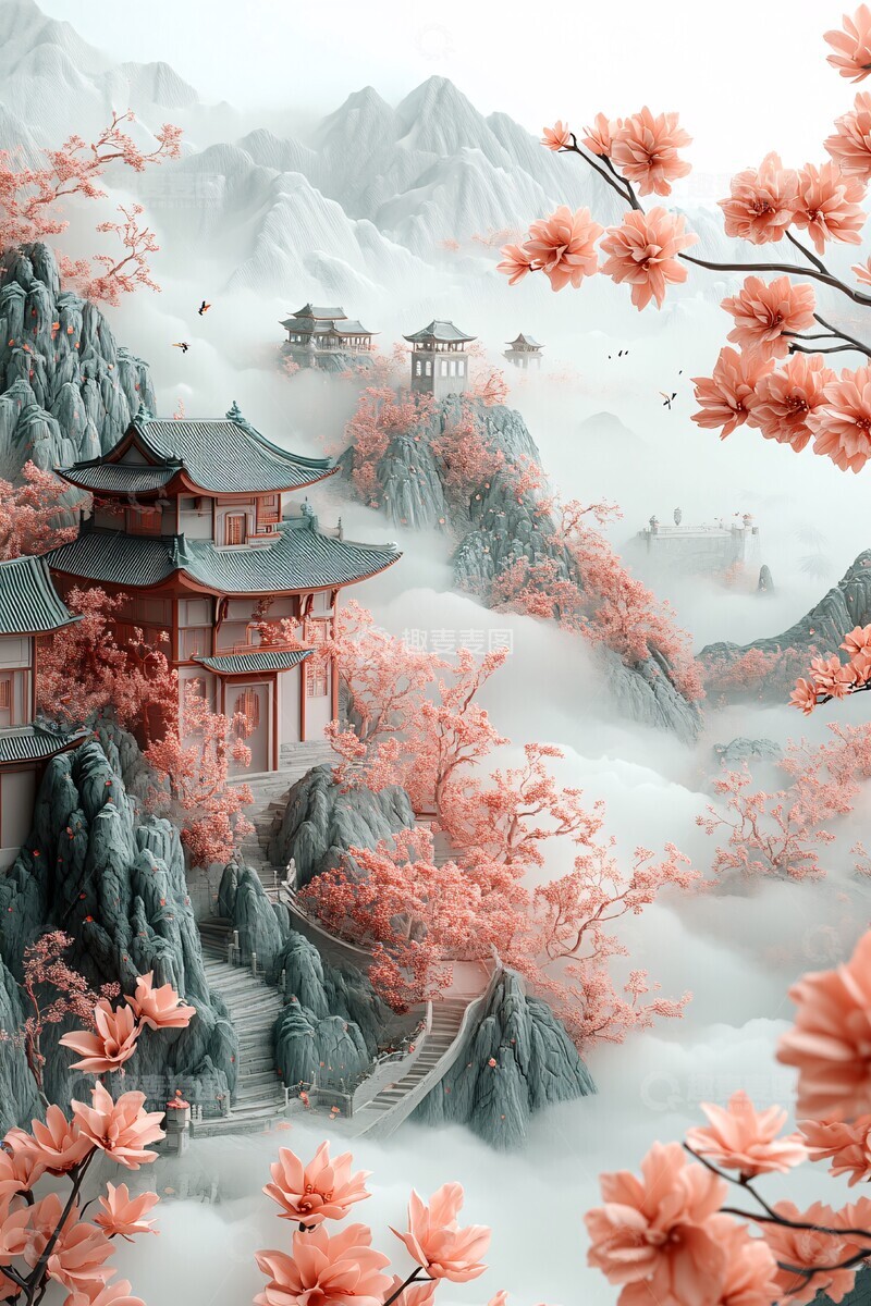 高清大图下载【趣麦麦图】玉色山水祥云图3