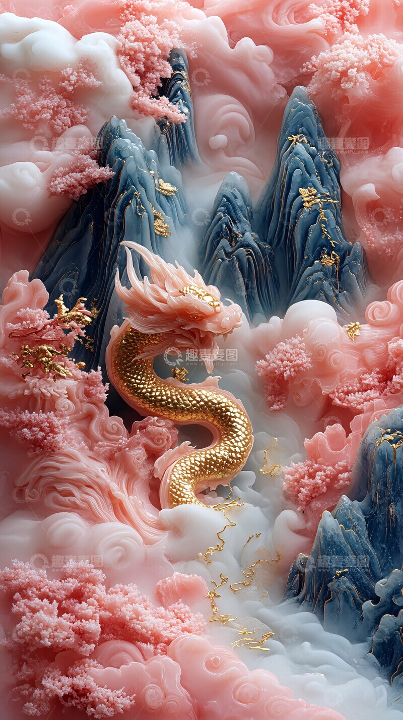 高清大图下载【趣麦麦图】金镶玉山水云蛇图1