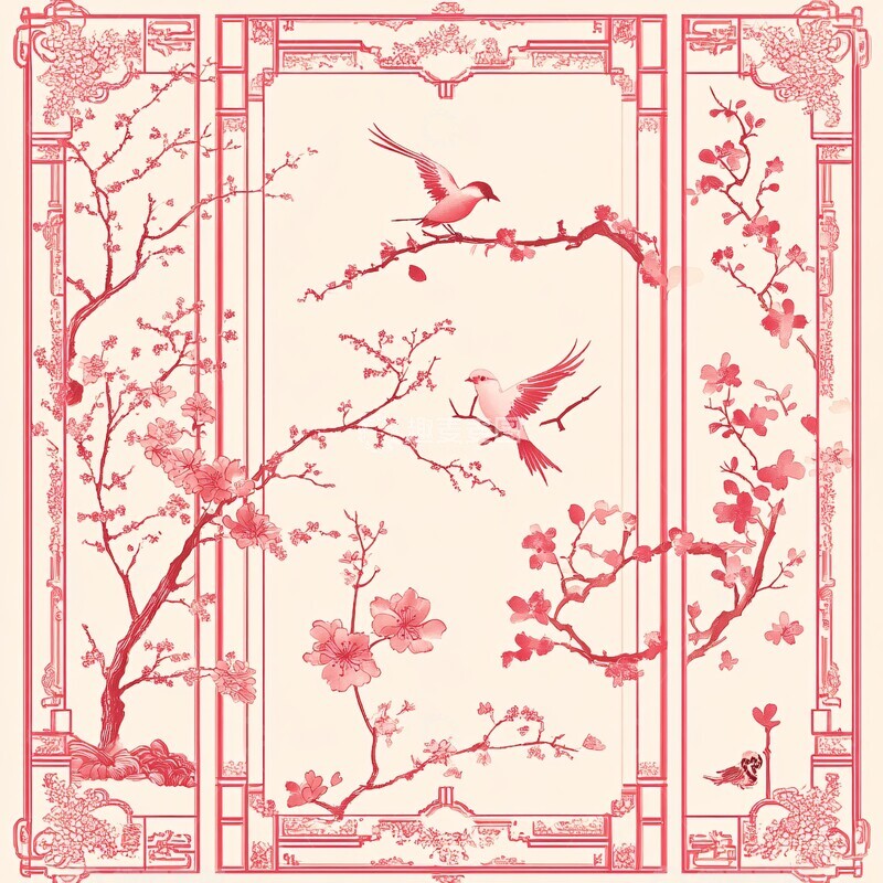 高清大图下载【趣麦麦图】东方窗棂四季图案