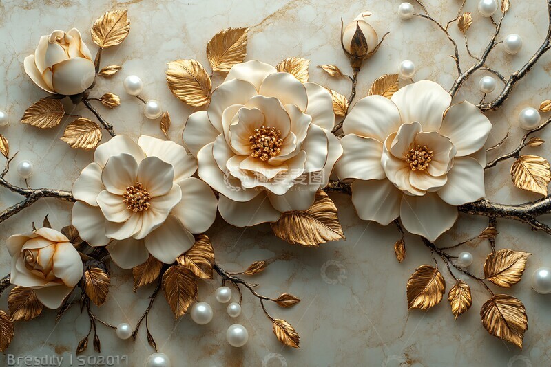 高清大图下载【趣麦麦图】白树金花珍珠墙纸