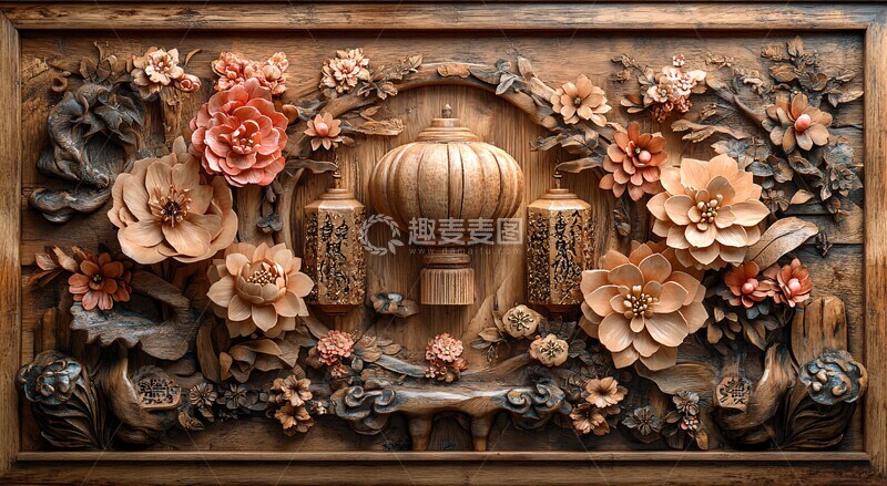 高清大图下载【趣麦麦图】木雕花卉灯笼3