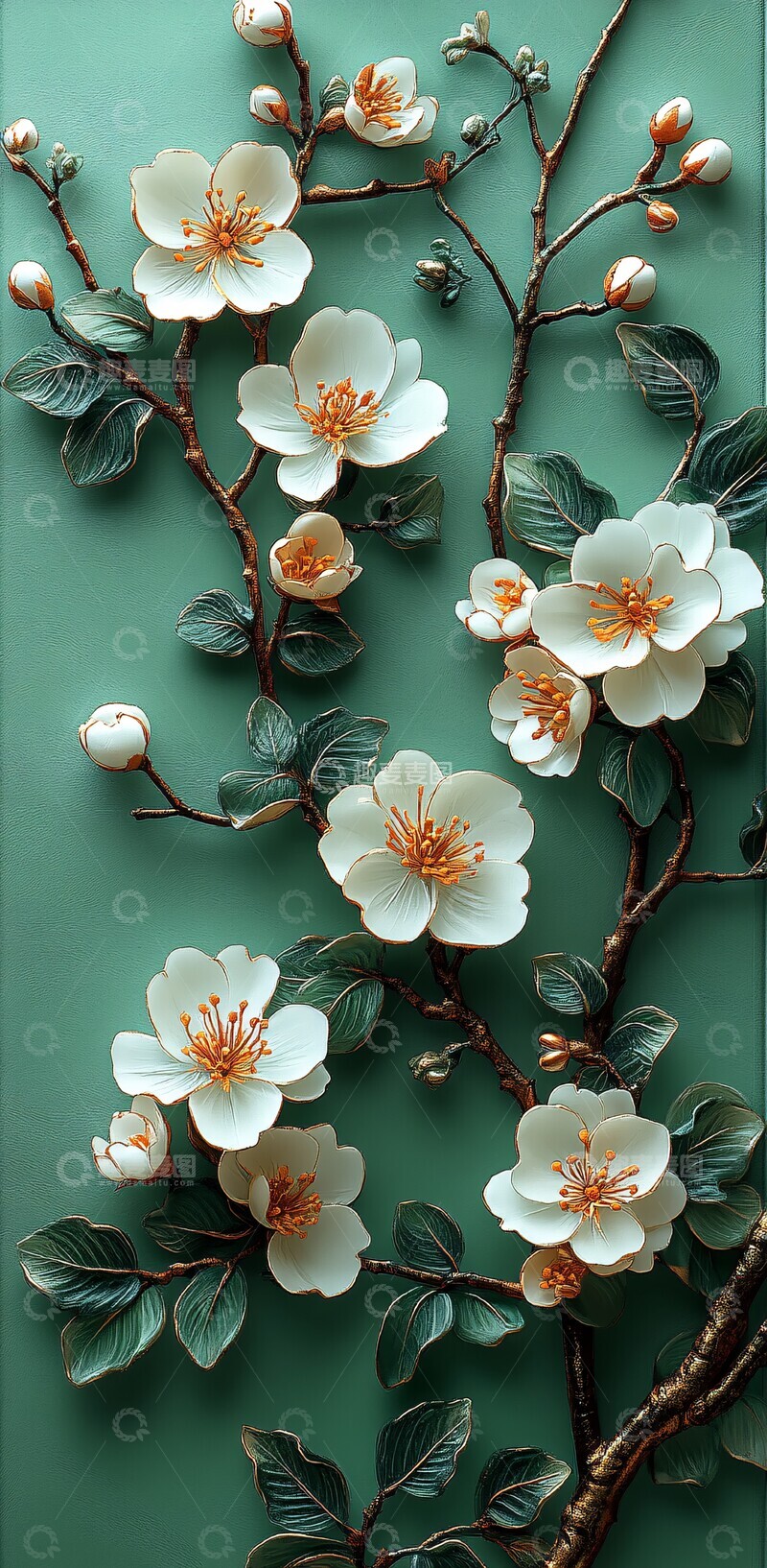 高清大图下载【趣麦麦图】白花绿金古典框1