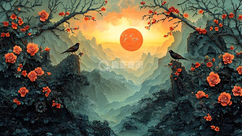 高清大图下载【趣麦麦图】吉庆花鸟纸雕图