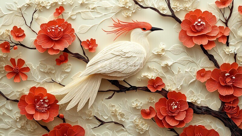 高清大图下载【趣麦麦图】吉庆花鸟纸雕图1