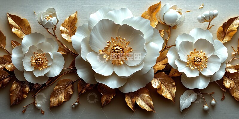 高清大图下载【趣麦麦图】白牡丹金叶墙画1