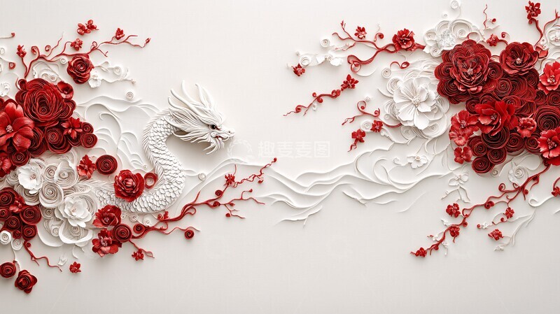 高清大图下载【趣麦麦图】白龙红花香槟纸艺3