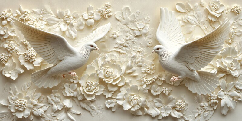 高清大图下载【趣麦麦图】鸽群飞过白花1