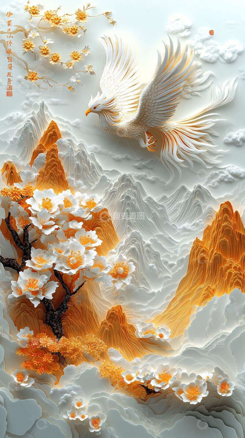高清大图下载【趣麦麦图】金凤飞翔山花图1