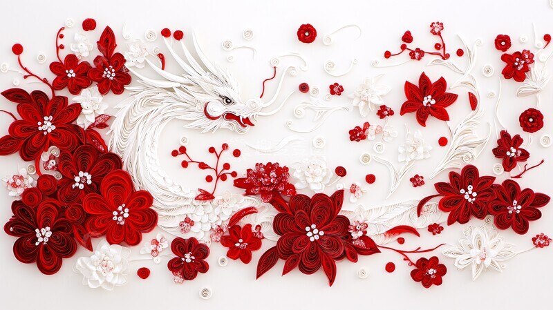 高清大图下载【趣麦麦图】白龙红花香槟纸艺2