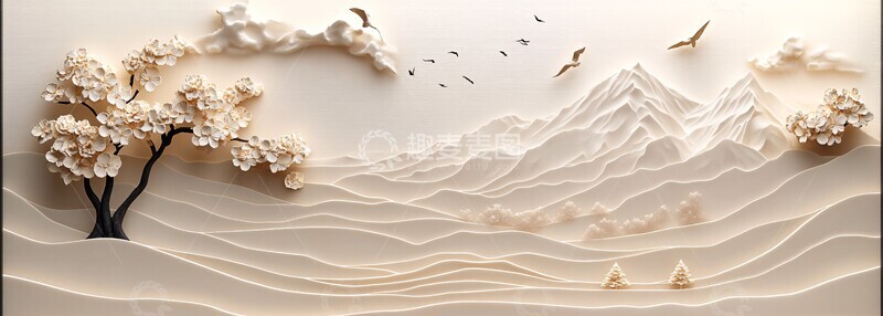 高清大图下载【趣麦麦图】山鸟花瓶立体墙艺