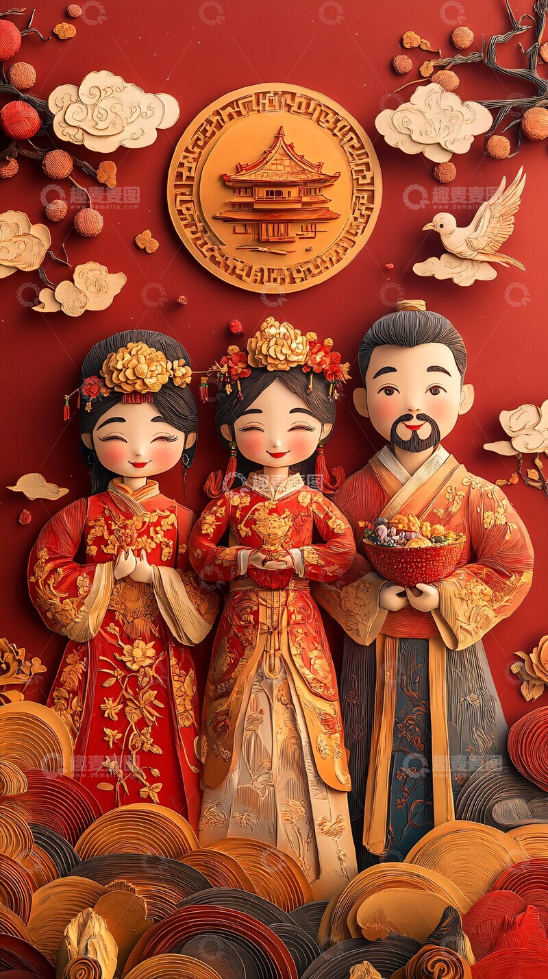 高清大图下载【趣麦麦图】春节红金纸剪纸海报2