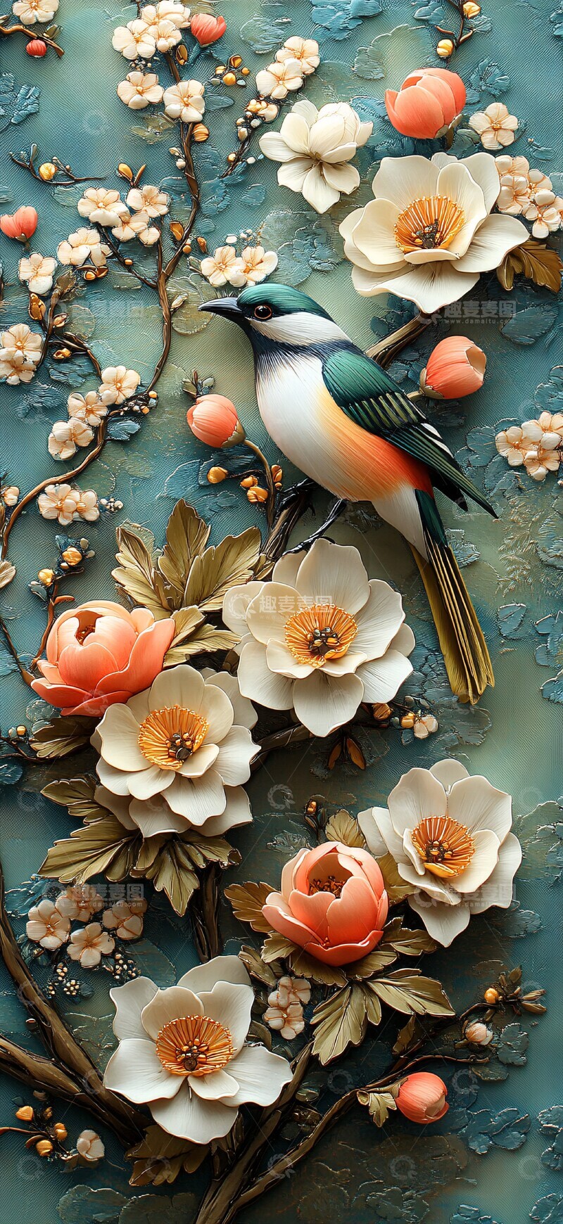 高清大图下载【趣麦麦图】鸟语花香绣花图1