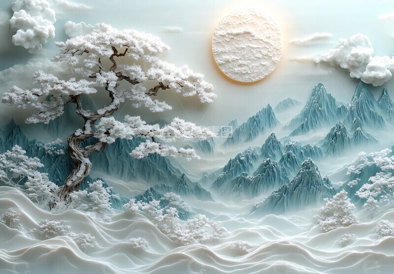 高清大图下载【趣麦麦图】雪山月下树影