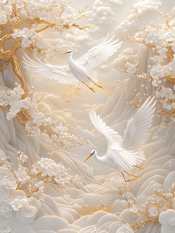 白鹤飞翔山云间