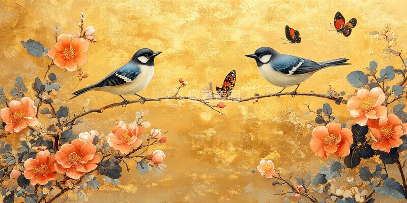 高清大图下载【趣麦麦图】金碧花鸟壁纸1