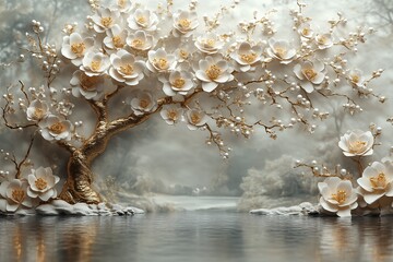 白树金玫珍珠墙纸