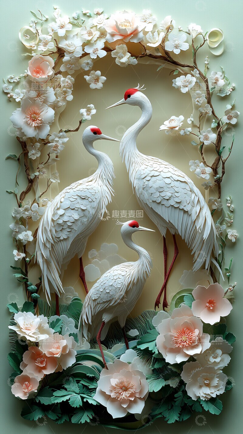 春枝白鹤立体纸艺1