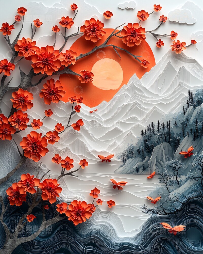 高清大图下载【趣麦麦图】鹊舞梅香色彩维度绘画