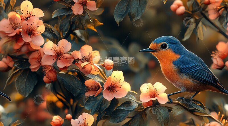 高清大图下载【趣麦麦图】-昆虫鸟花纹窗帘