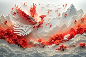 金凤凰红纸窗花背景2