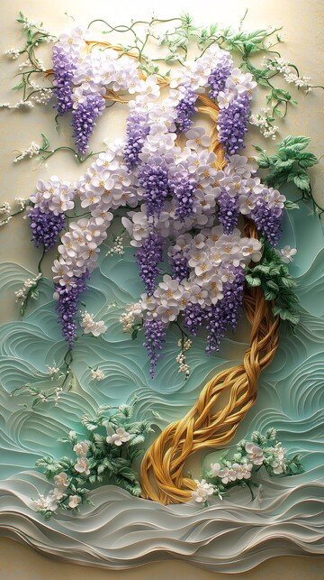 紫藤花树枝垂花