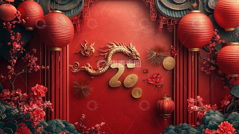 高清大图下载【趣麦麦图】新年龙凤灯笼图2