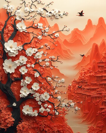 鹊舞梅香色彩维度绘画1