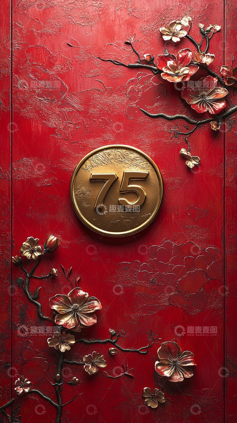 高清大图下载【趣麦麦图】云纹花卉红金背景