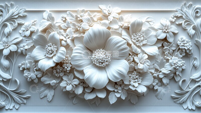 高清大图下载【趣麦麦图】白框野花浮雕圆盘1