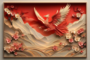 金凤凰红纸窗花背景3