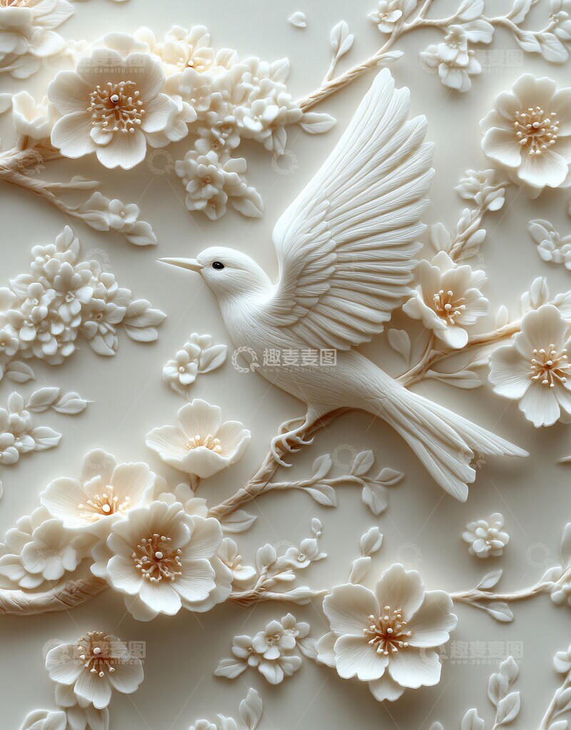 白墙雕花喜鹊图