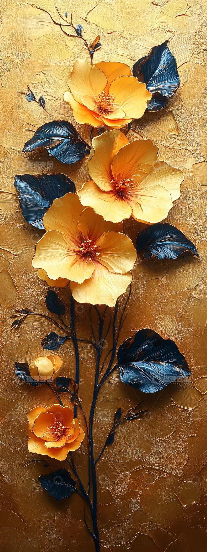 高清大图下载【趣麦麦图】-金色光芒花卉叶