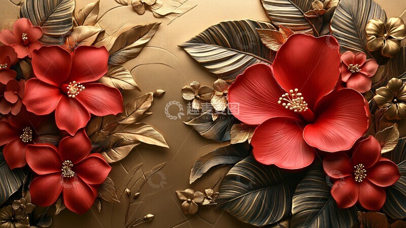 高清大图下载【趣麦麦图】红金丝绒红木槿