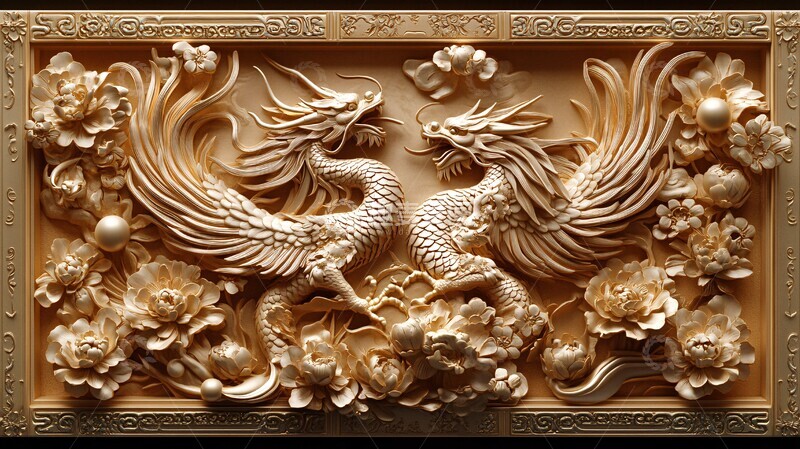 高清大图下载【趣麦麦图】龙凤金纹浮雕图3